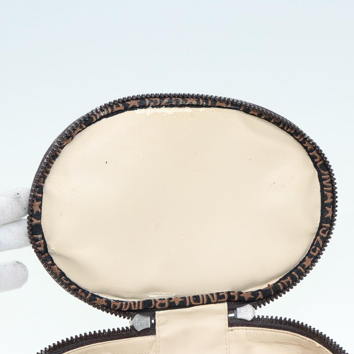 FENDI Zucca Canvas Vanity Hand Bag Brown Black Silver92279