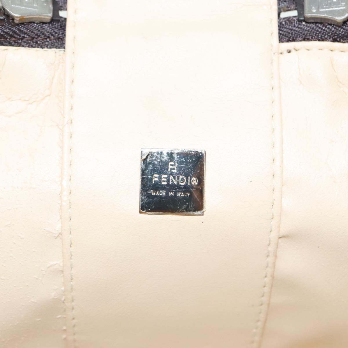 FENDI Zucca Canvas Vanity Hand Bag Brown Black Silver92279