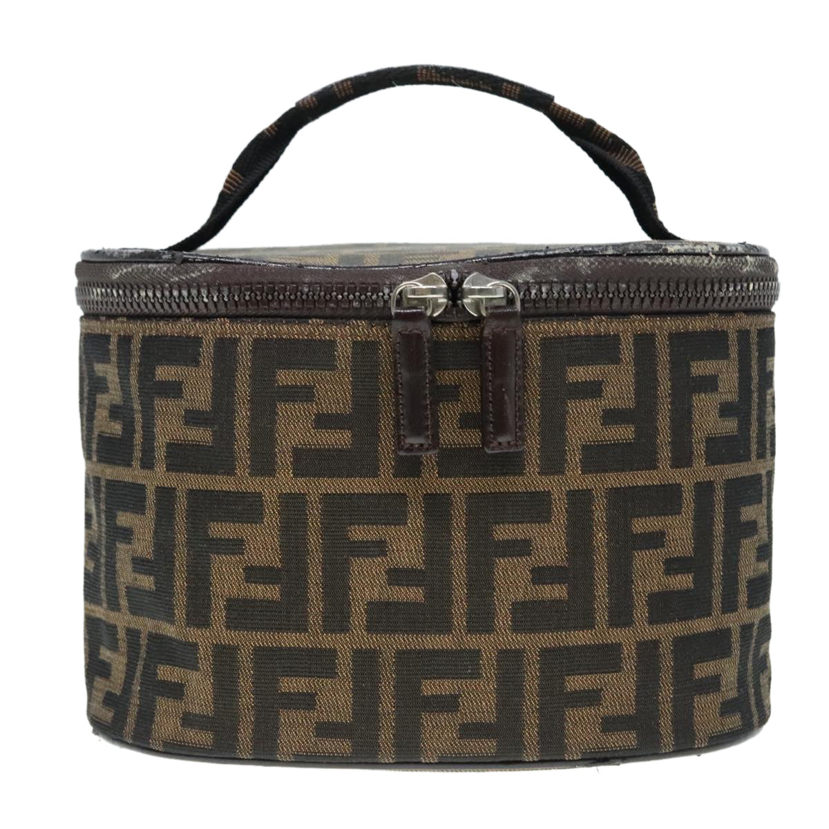 FENDI Zucca Canvas Vanity Hand Bag Brown Black Silver92279