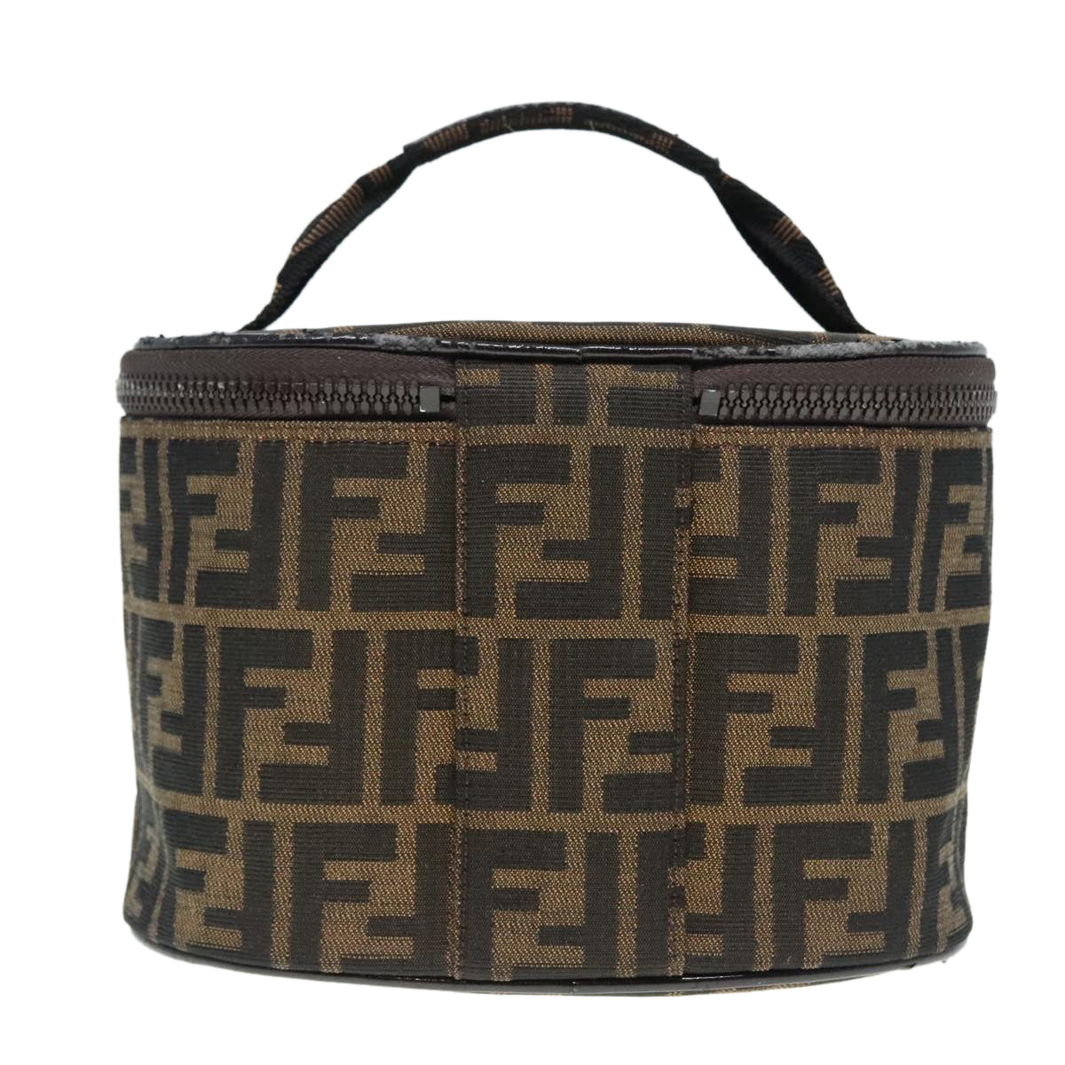 FENDI Zucca Canvas Vanity Hand Bag Brown Black Silver92279