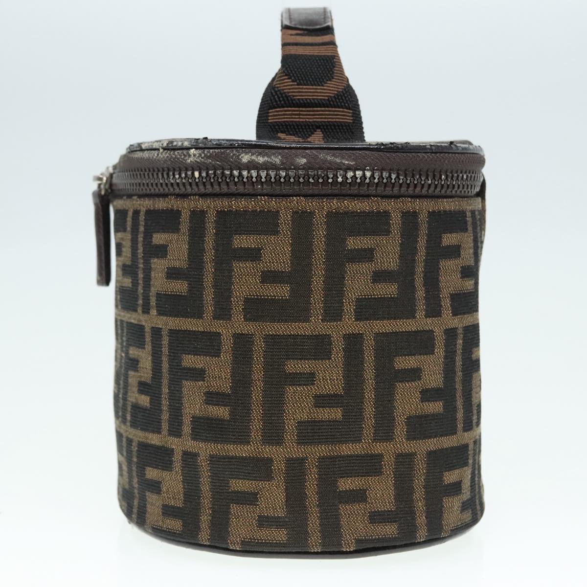 FENDI Zucca Canvas Vanity Hand Bag Brown Black Silver92279