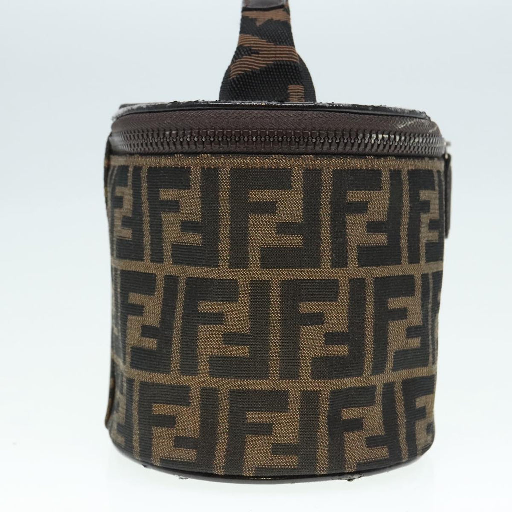 FENDI Zucca Canvas Vanity Hand Bag Brown Black Silver92279