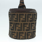 FENDI Zucca Canvas Vanity Hand Bag Brown Black Silver92279