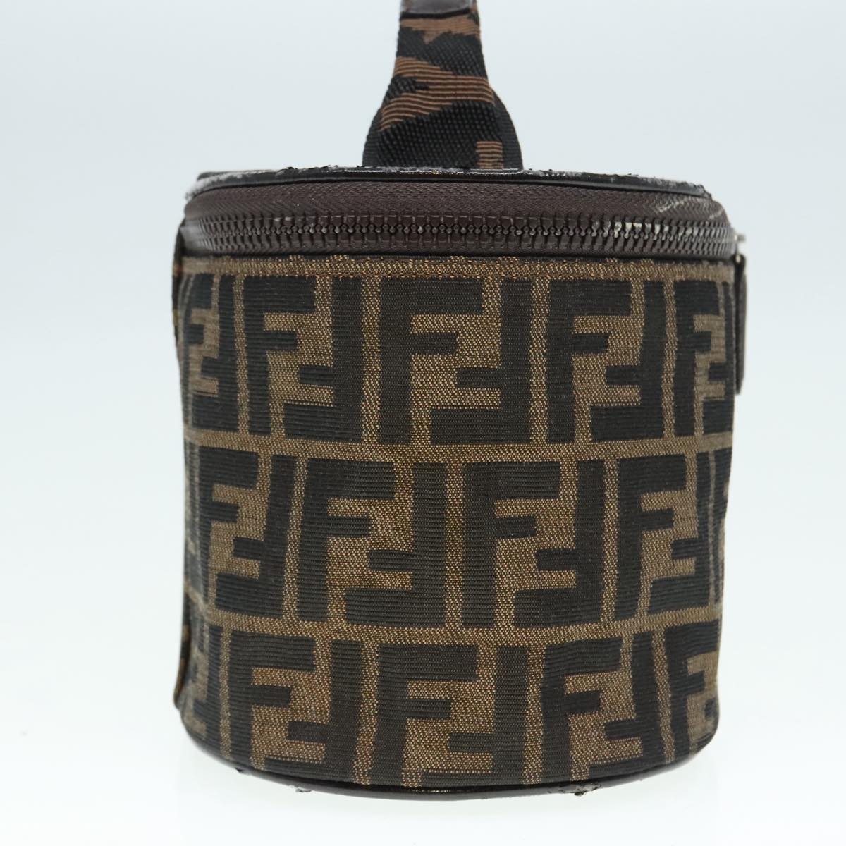 FENDI Zucca Canvas Vanity Hand Bag Brown Black Silver92279
