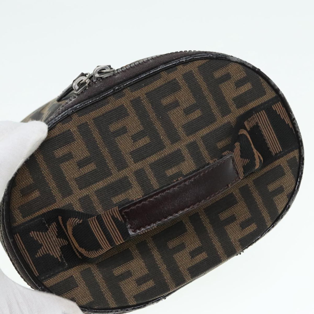 FENDI Zucca Canvas Vanity Hand Bag Brown Black Silver92279