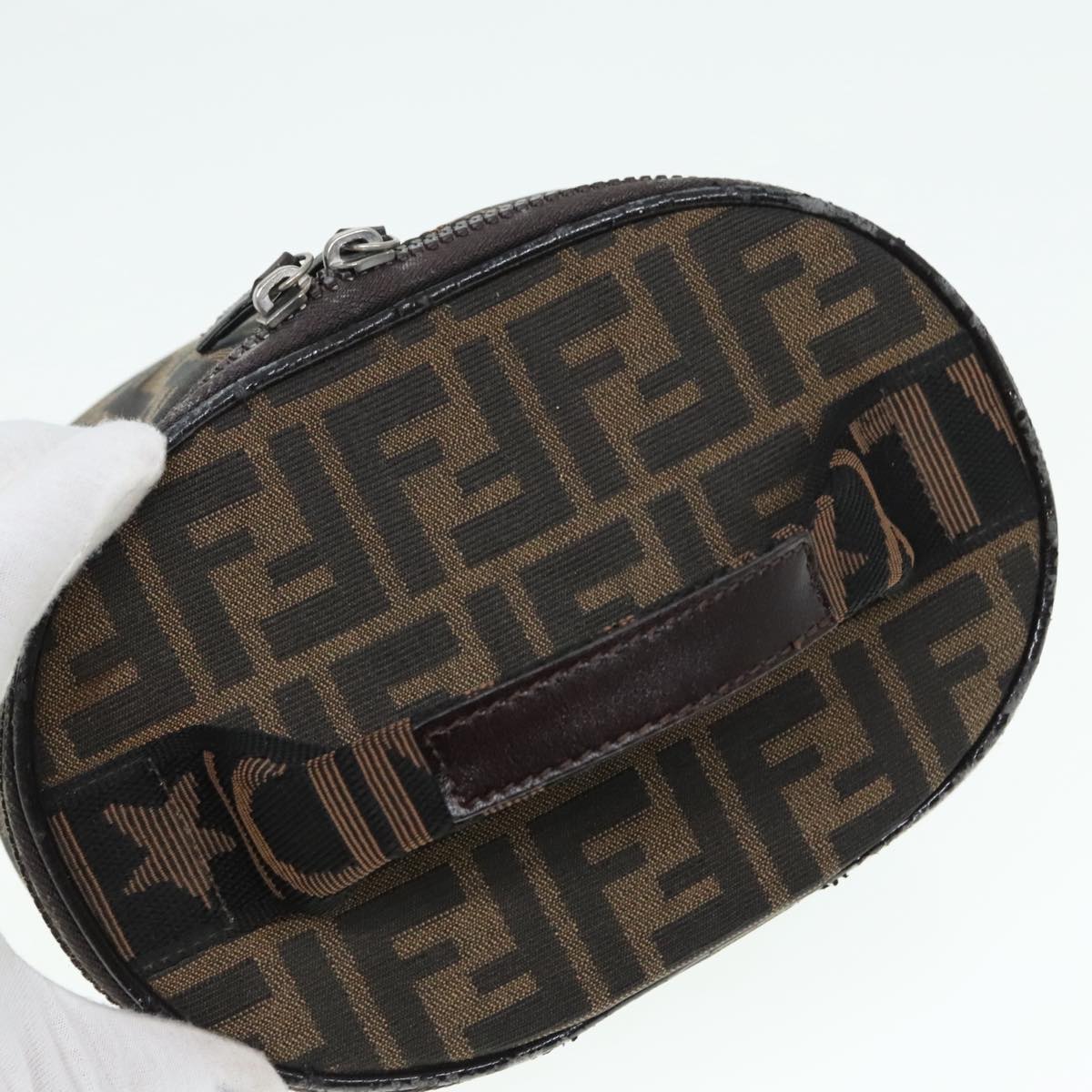 FENDI Zucca Canvas Vanity Hand Bag Brown Black Silver92279