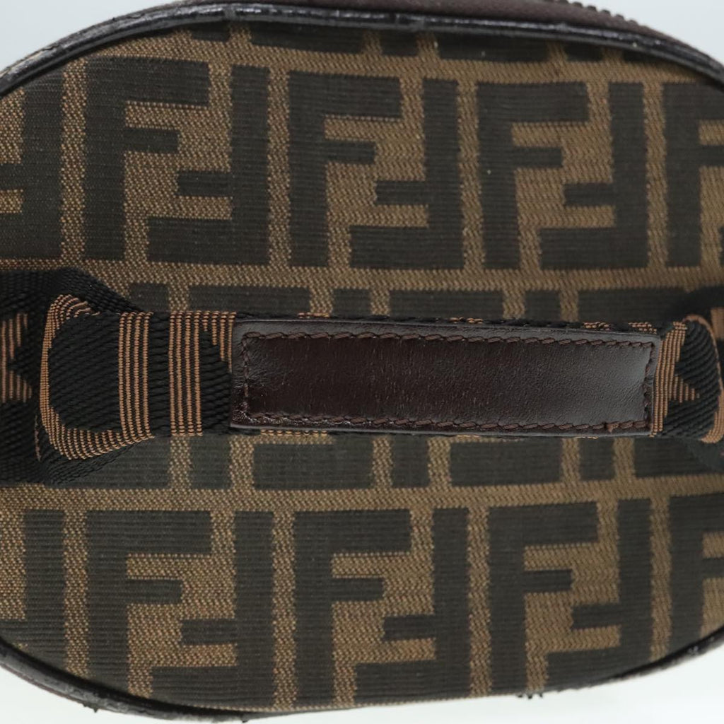 FENDI Zucca Canvas Vanity Hand Bag Brown Black Silver92279