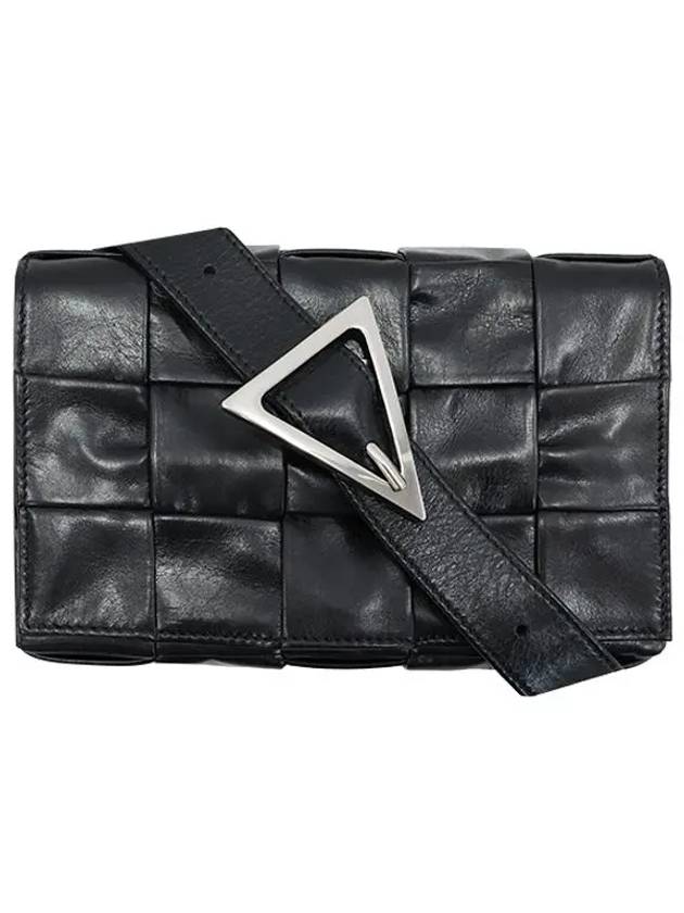 Bottega Veneta Cassette Intrecciato Small Leather Cross Bag Black
