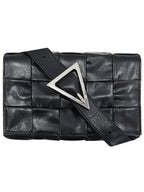 Bottega Veneta Cassette Intrecciato Small Leather Cross Bag Black