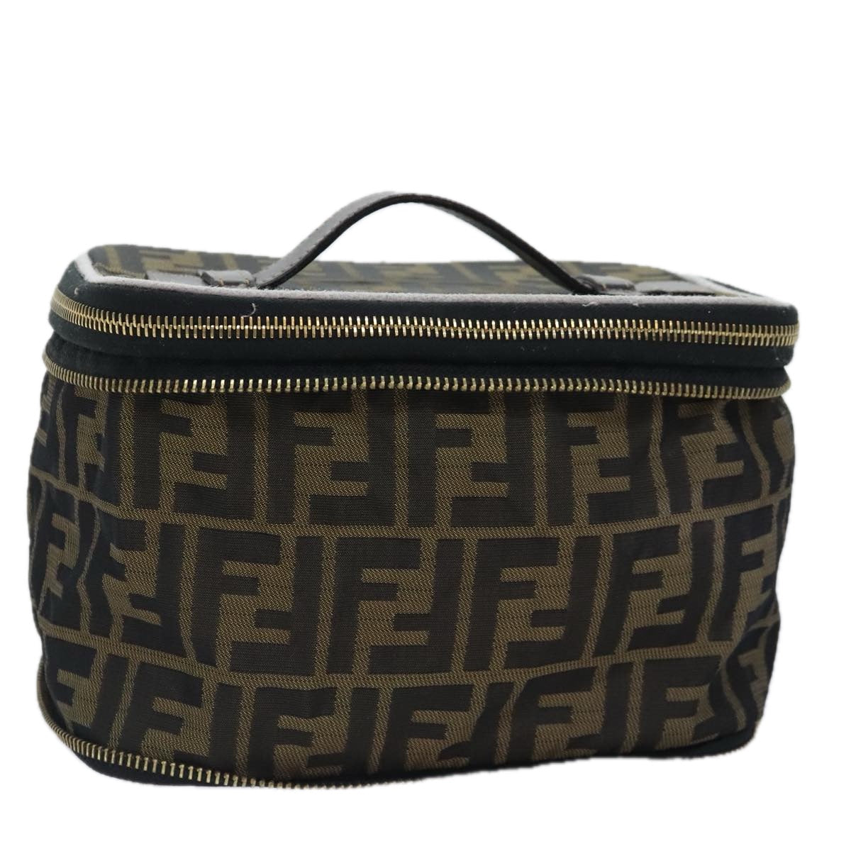FENDI Zucca Canvas Vanity Pouch Brown Black gold92315