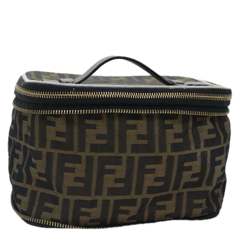 FENDI Zucca Canvas Vanity Pouch Brown Black gold92315