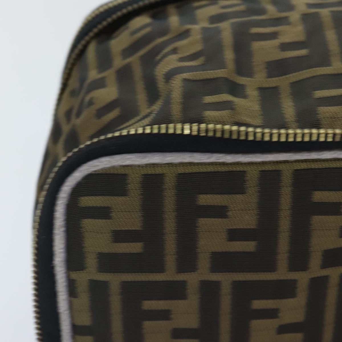 FENDI Zucca Canvas Vanity Pouch Brown Black gold92315