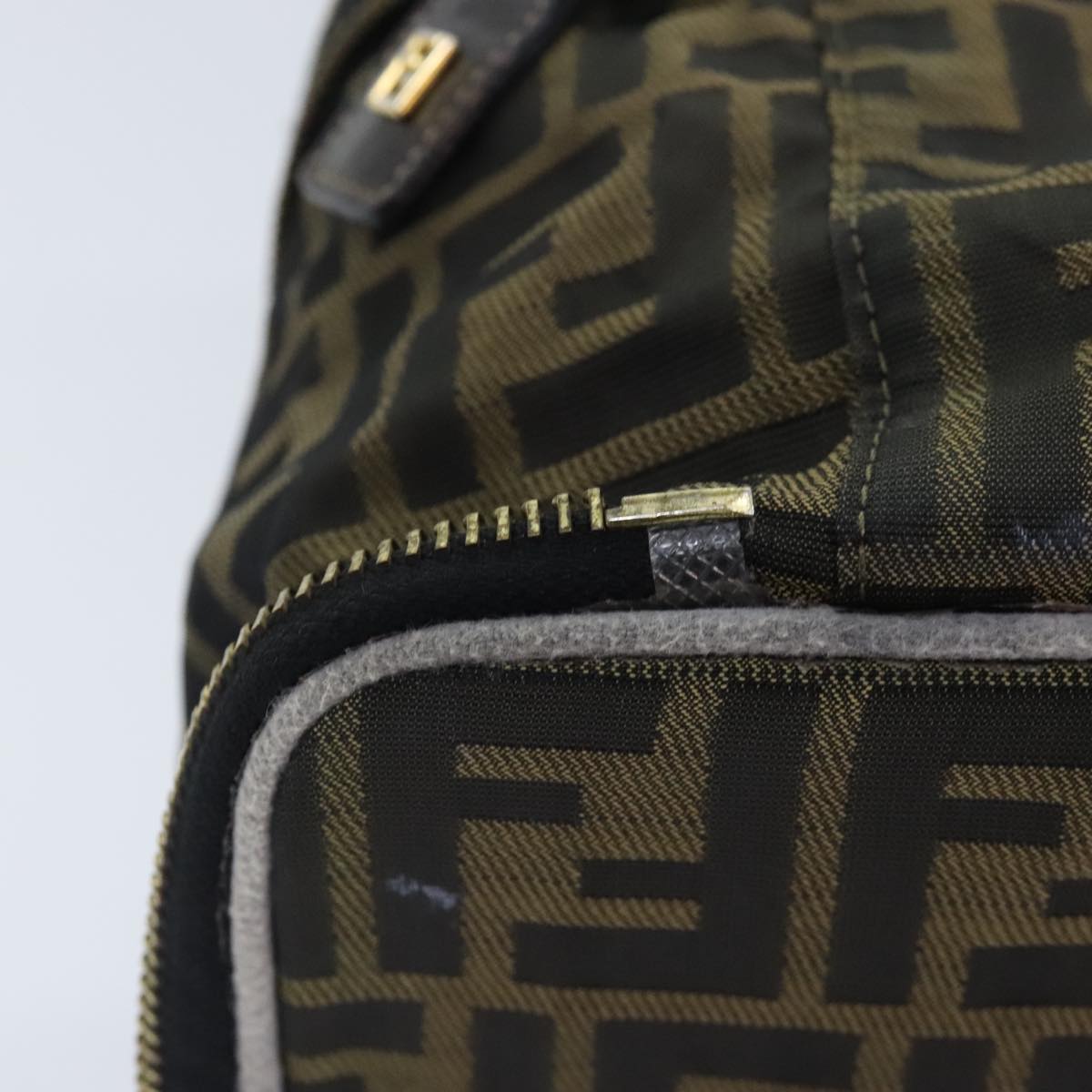 FENDI Zucca Canvas Vanity Pouch Brown Black gold92315