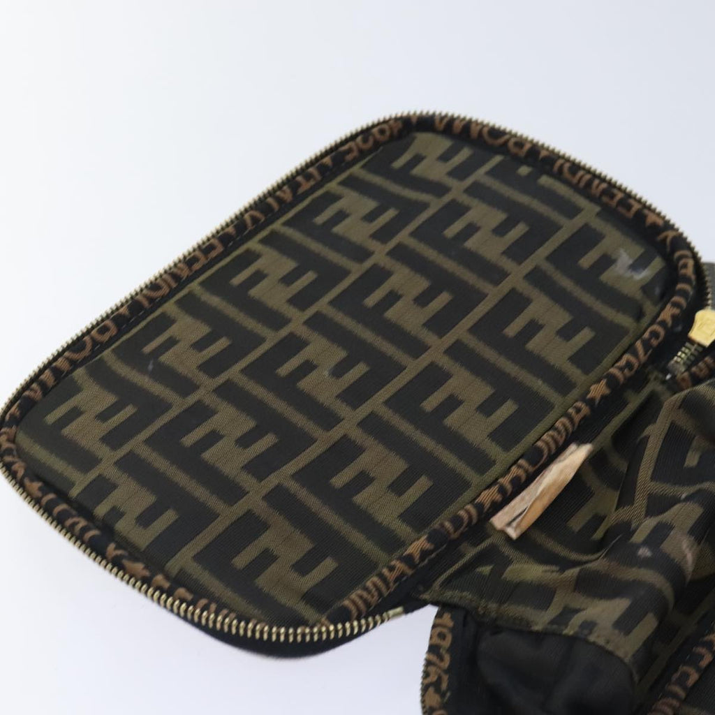 FENDI Zucca Canvas Vanity Pouch Brown Black gold92315
