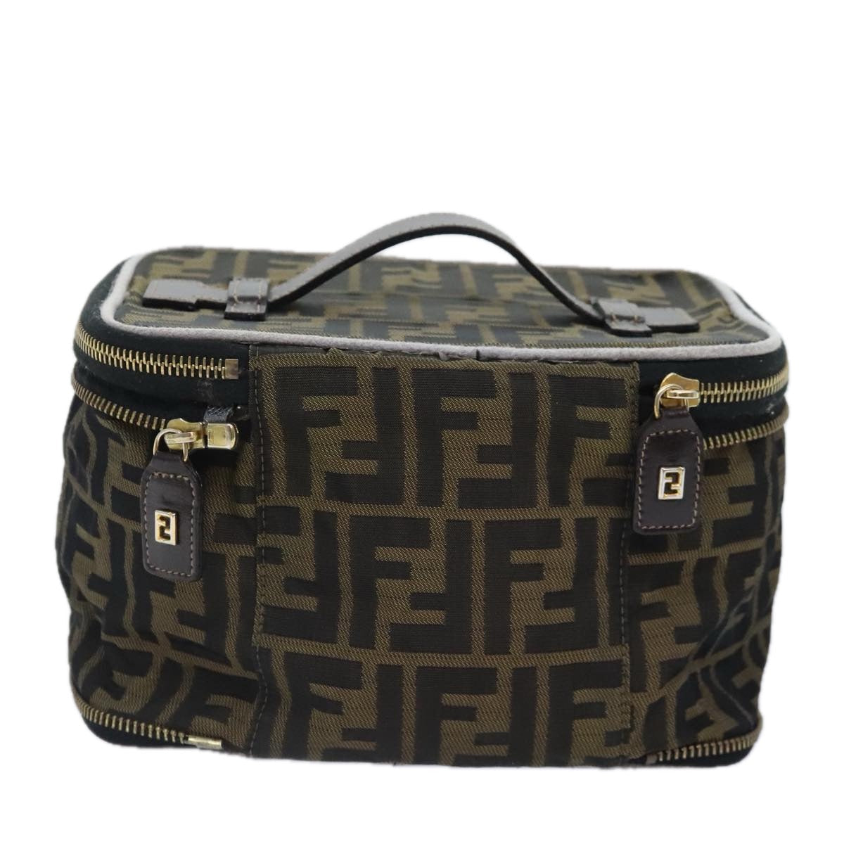 FENDI Zucca Canvas Vanity Pouch Brown Black gold92315