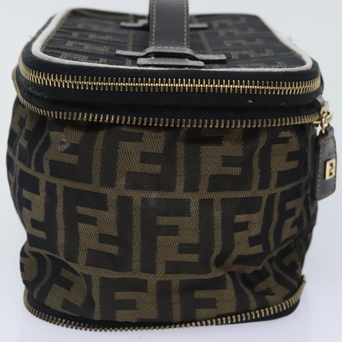 FENDI Zucca Canvas Vanity Pouch Brown Black gold92315