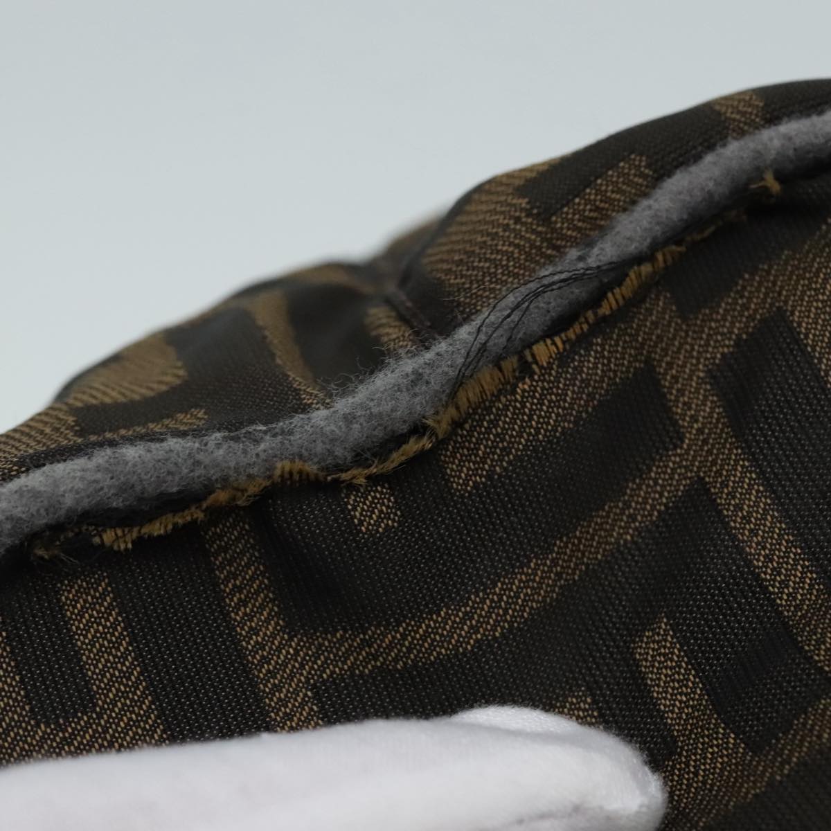 FENDI Zucca Canvas Hand Bag Brown Black Silver92328