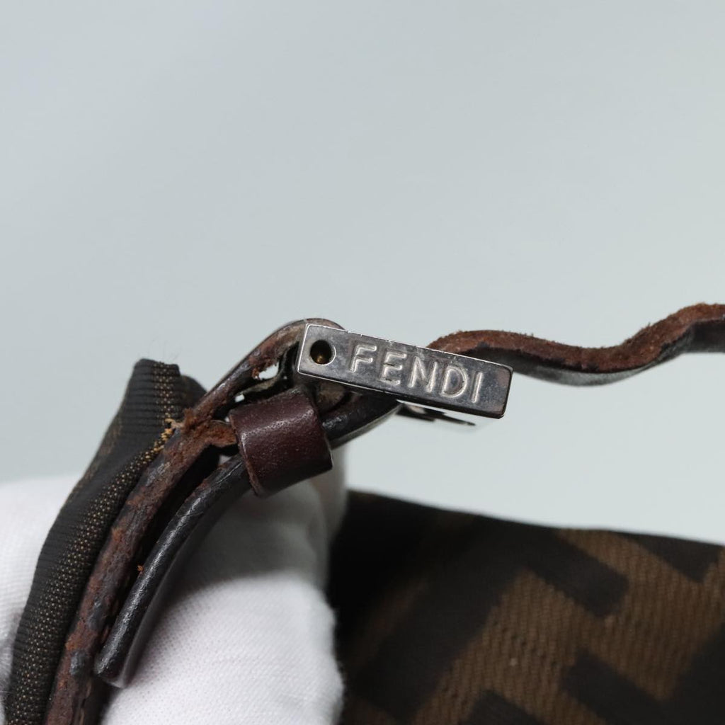 FENDI Zucca Canvas Hand Bag Brown Black Silver92328