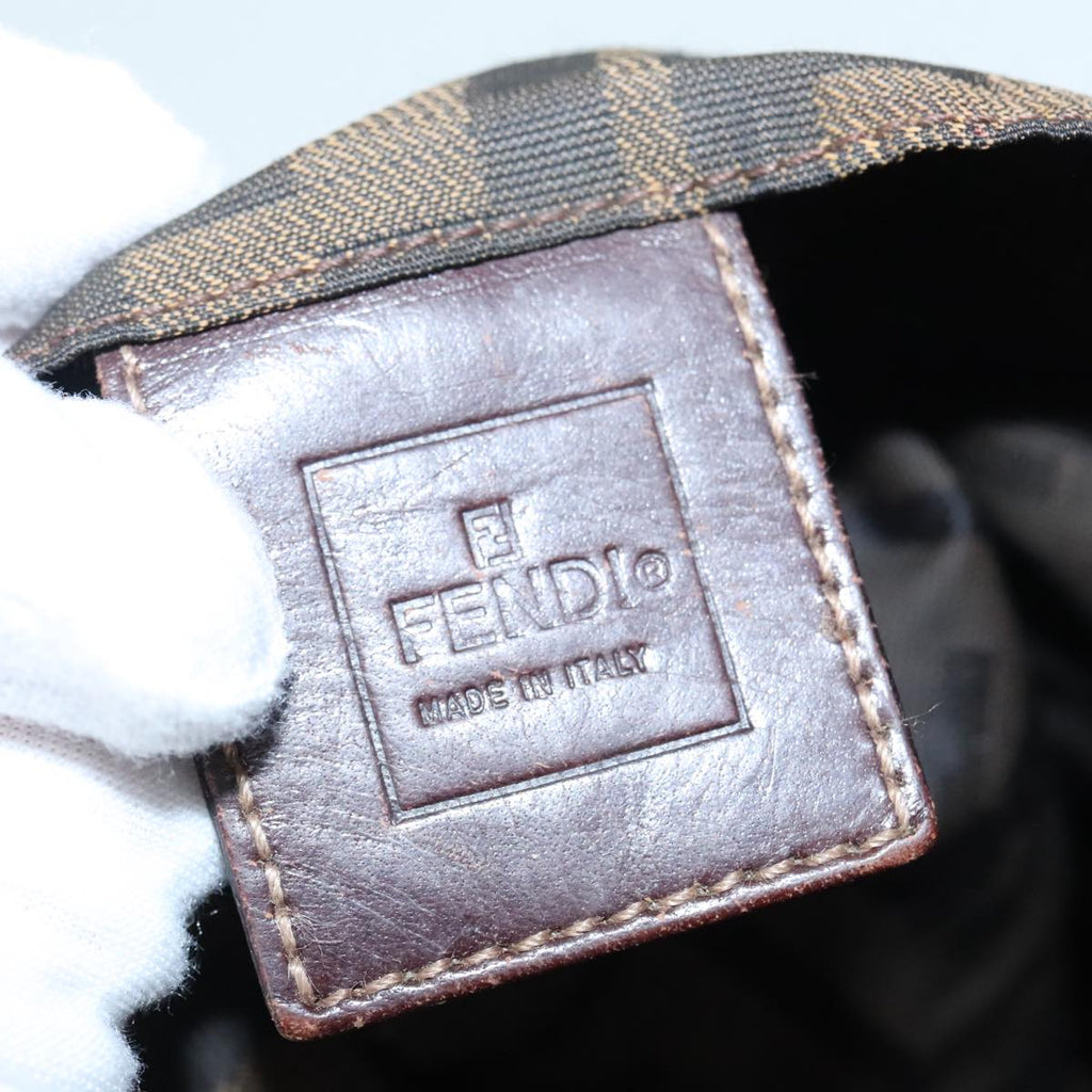 FENDI Zucca Canvas Hand Bag Brown Black Silver92328