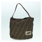 FENDI Zucca Canvas Hand Bag Brown Black Silver92328