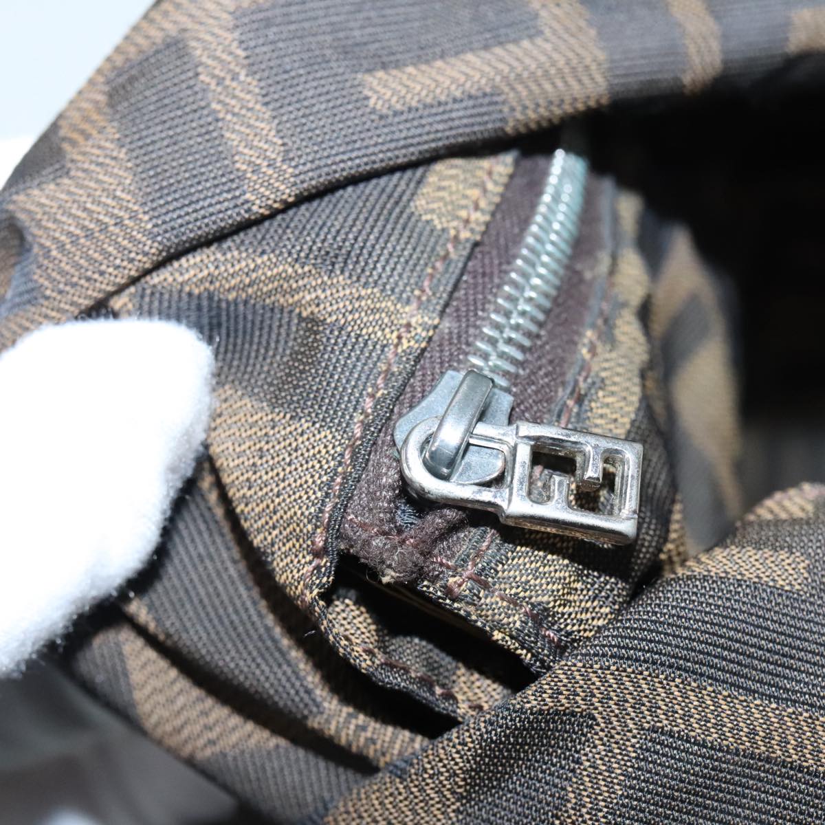 FENDI Zucca Canvas Hand Bag Brown Black Silver92328