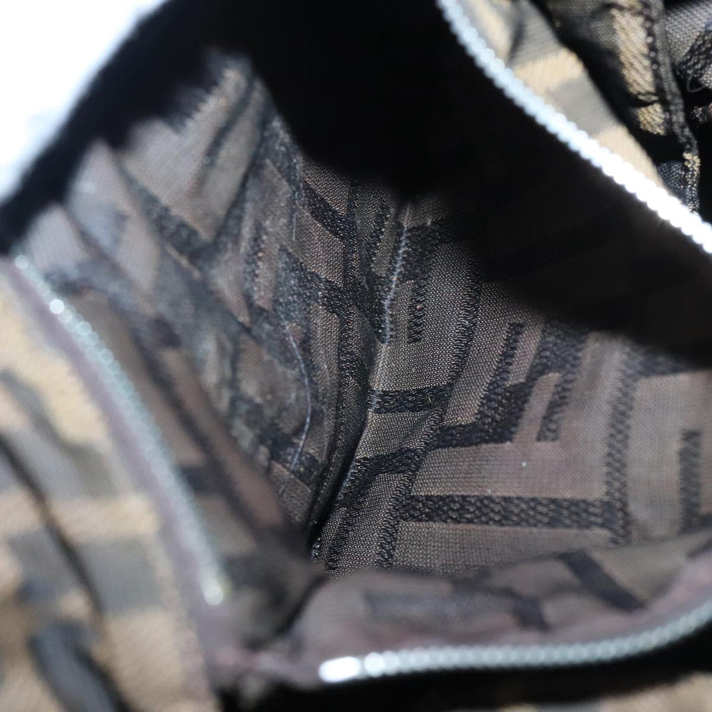 FENDI Zucca Canvas Hand Bag Brown Black Silver92328