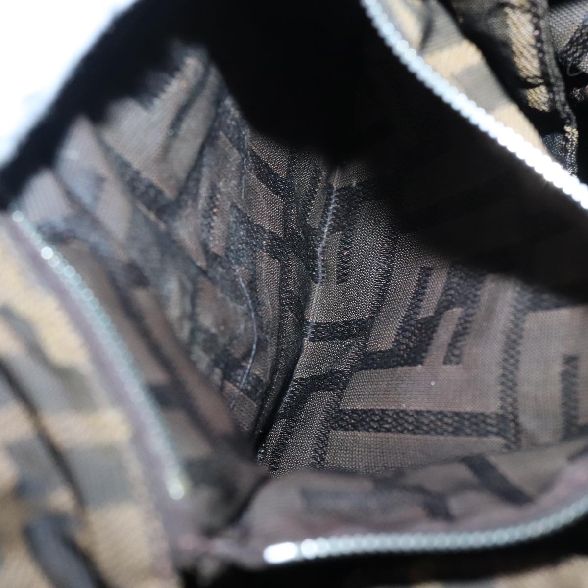 FENDI Zucca Canvas Hand Bag Brown Black Silver92328