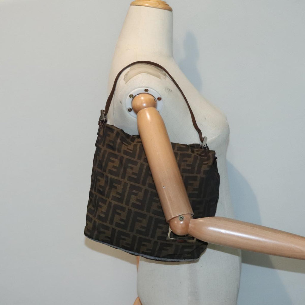 FENDI Zucca Canvas Hand Bag Brown Black Silver92328
