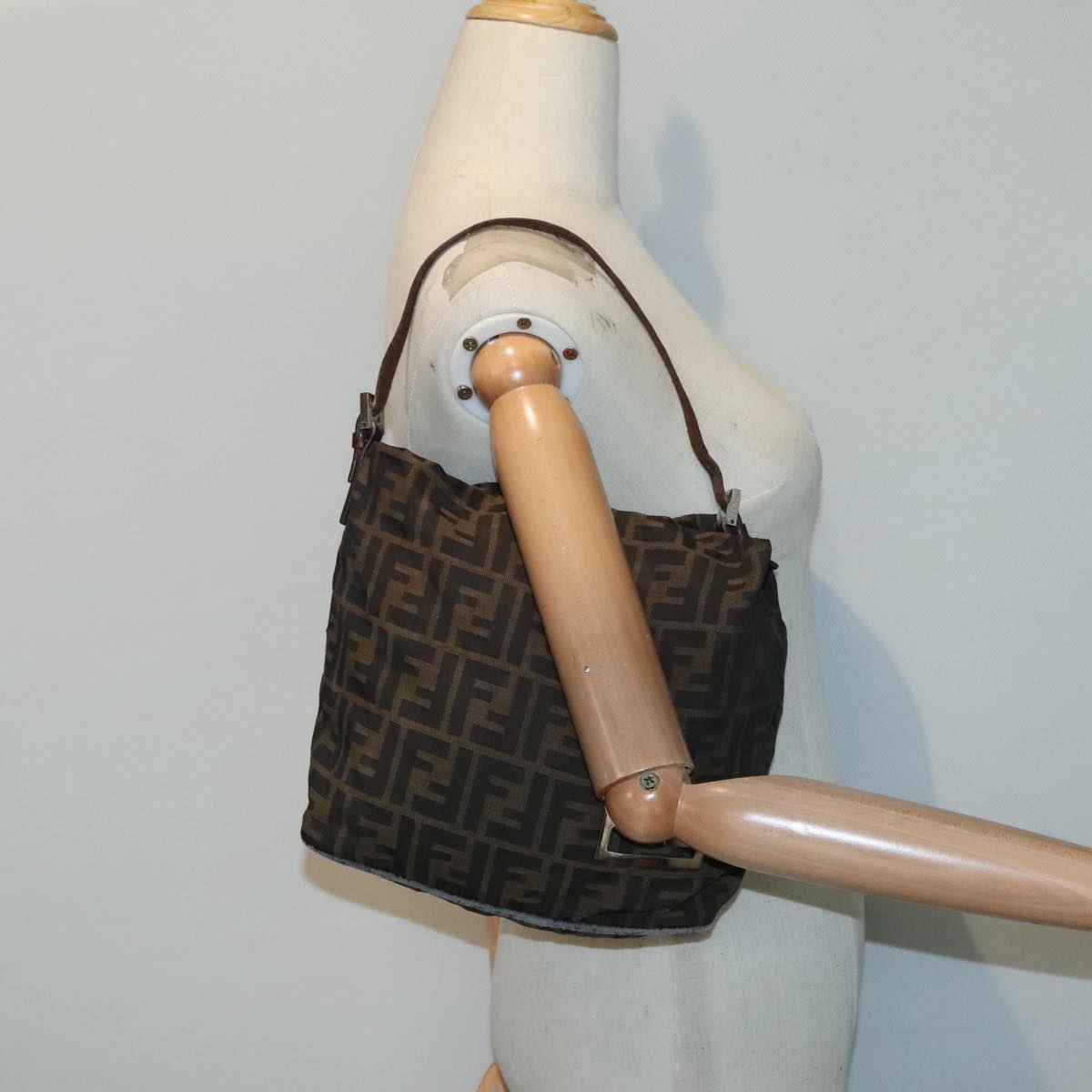 FENDI Zucca Canvas Hand Bag Brown Black Silver92328