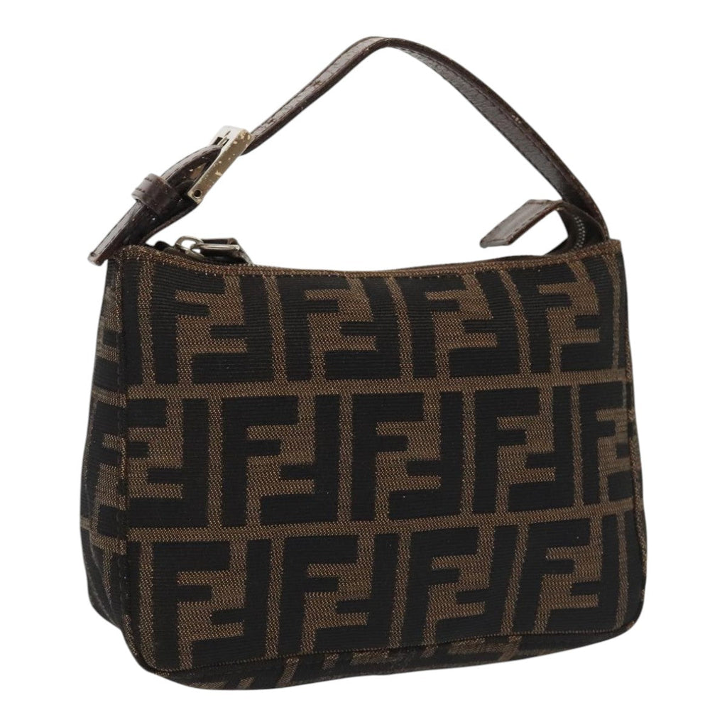 FENDI Zucca Canvas Hand Bag Brown Black Silver92329