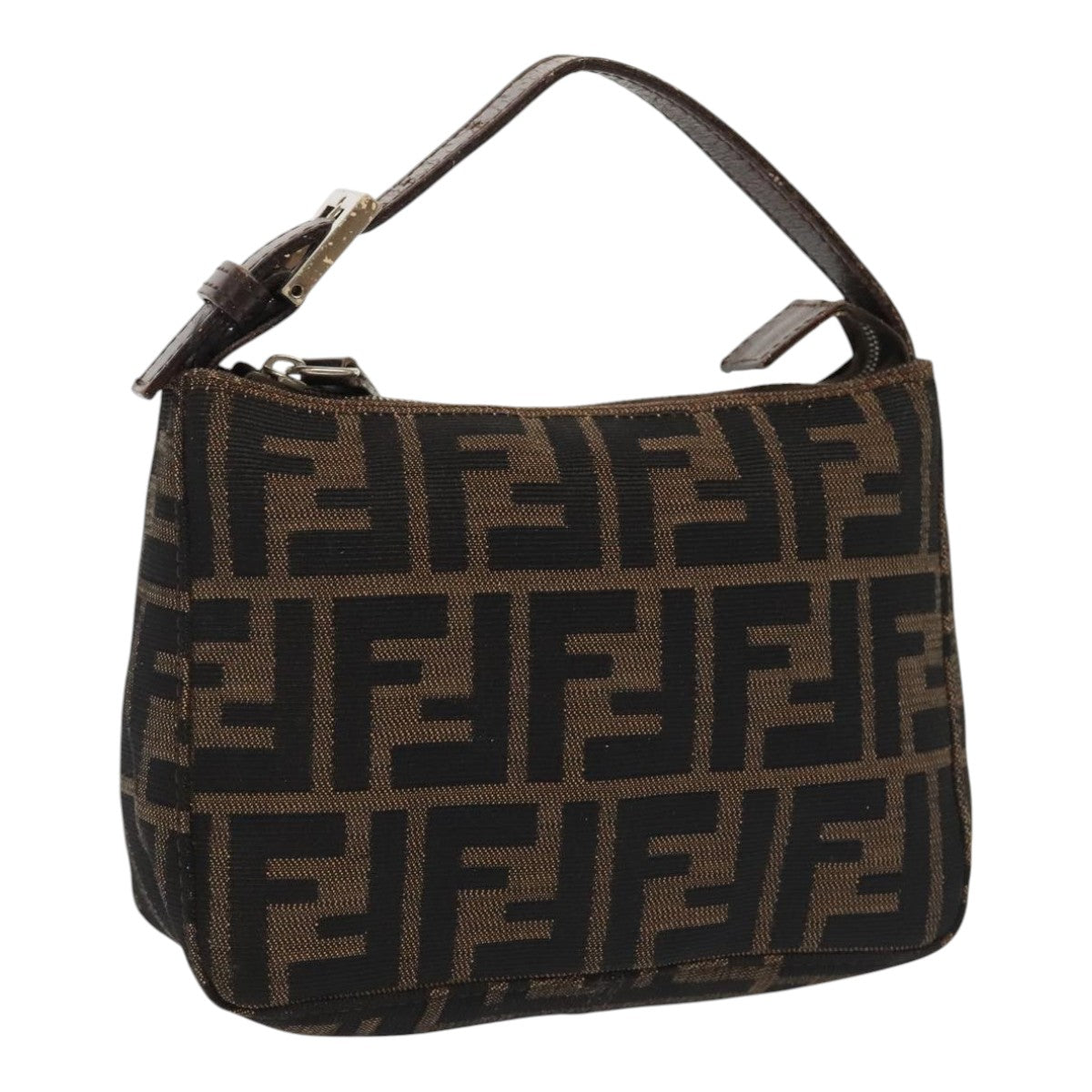FENDI Zucca Canvas Hand Bag Brown Black Silver92329