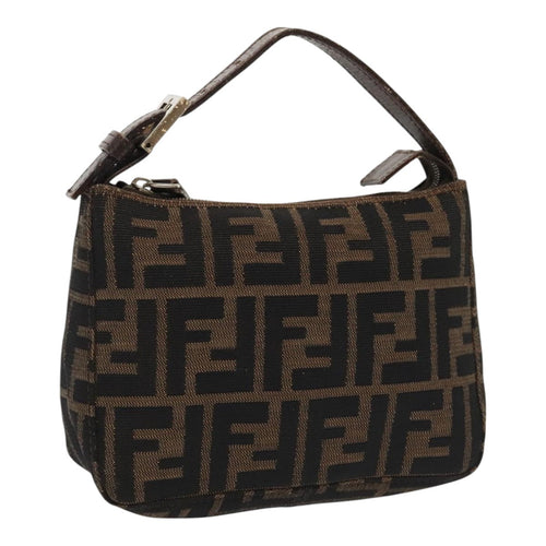 FENDI Zucca Canvas Hand Bag Brown Black Silver92329