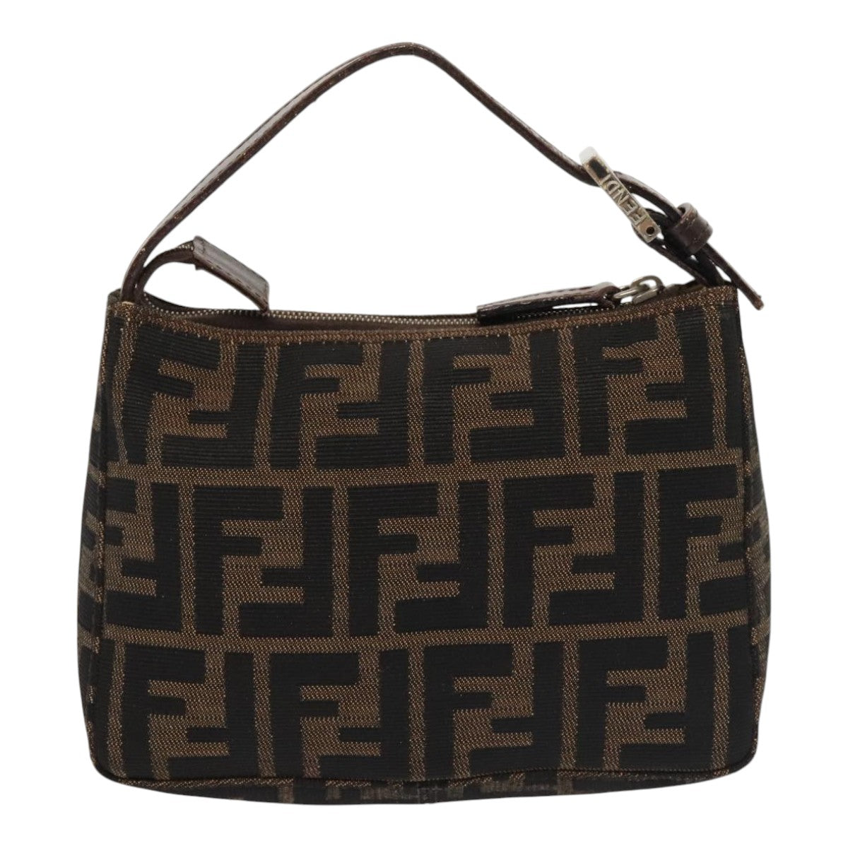 FENDI Zucca Canvas Hand Bag Brown Black Silver92329
