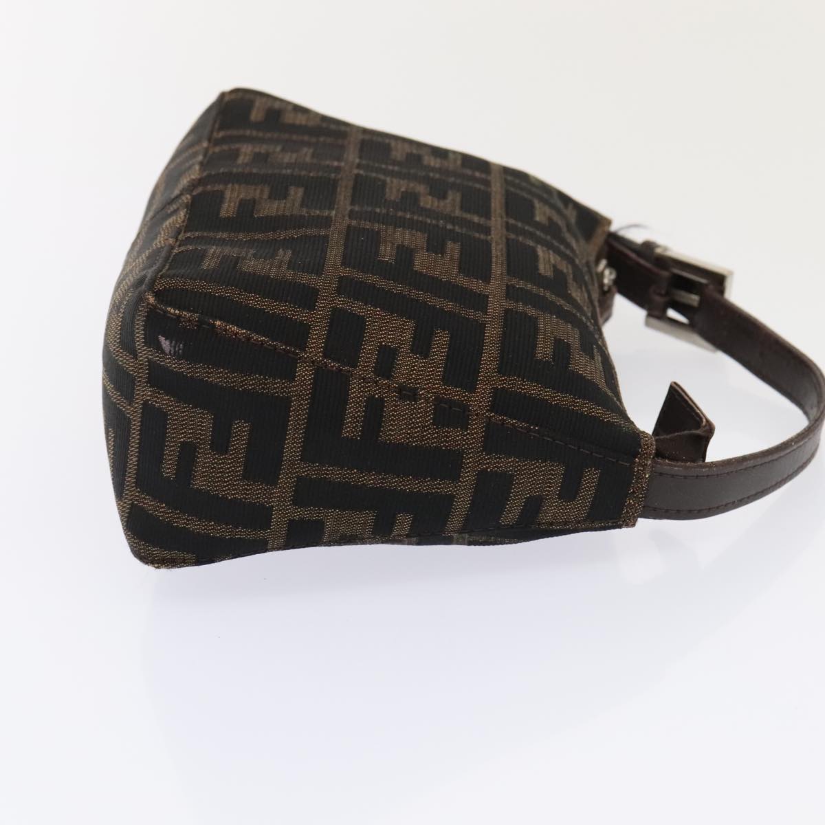 FENDI Zucca Canvas Hand Bag Brown Black Silver92329
