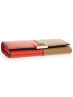 Fendi FF Continental Chain Leather Long Wallet Brown Red