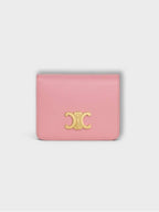 CELINE Triomphe Compact Shiny Calfskin Half Wallet Rose