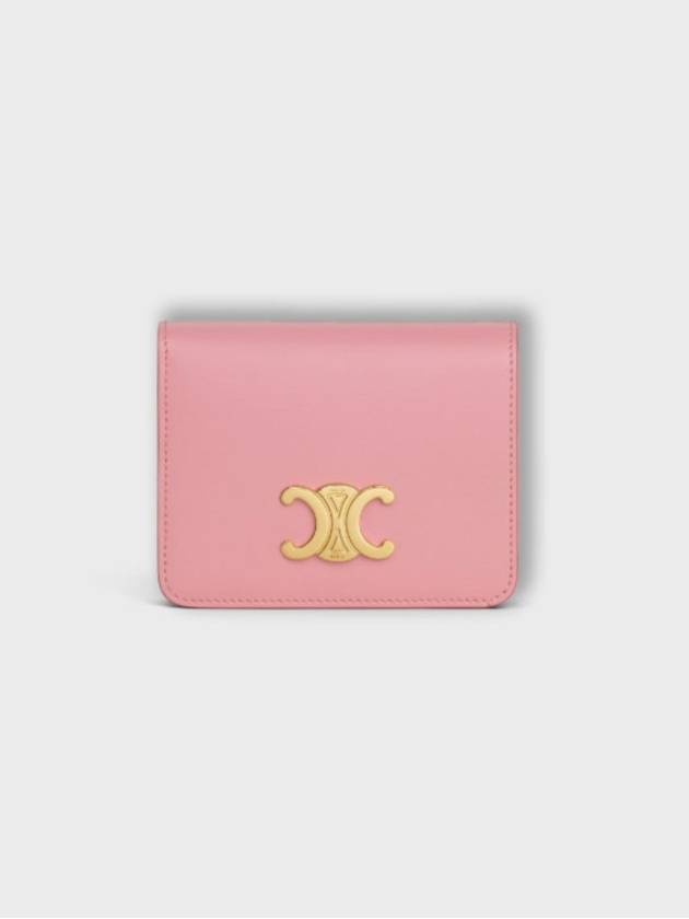 CELINE Triomphe Compact Shiny Calfskin Half Wallet Rose