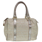 FENDI Zucchino Canvas Hand Bag Silver Beige Gold92437