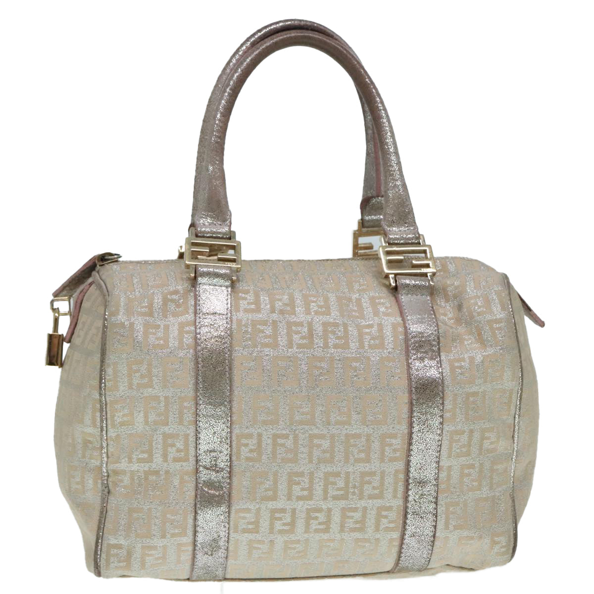FENDI Zucchino Canvas Hand Bag Silver Beige Gold92437