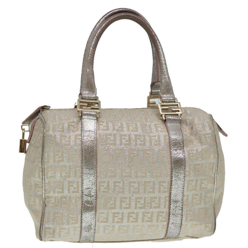 FENDI Zucchino Canvas Hand Bag Silver Beige Gold92437