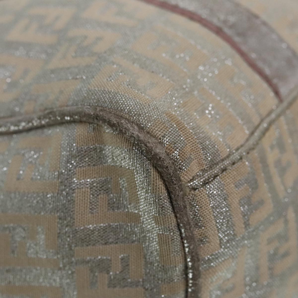 FENDI Zucchino Canvas Hand Bag Silver Beige Gold92437