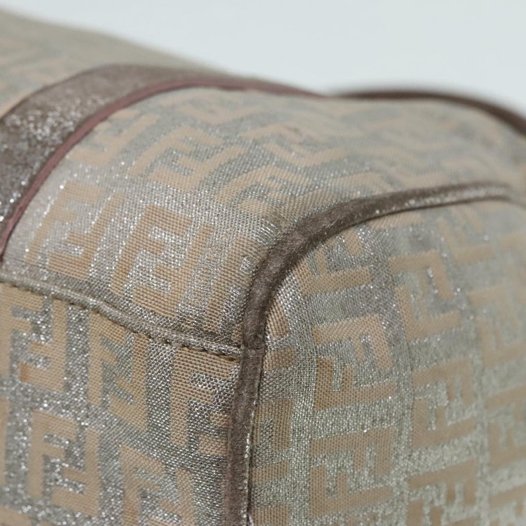 FENDI Zucchino Canvas Hand Bag Silver Beige Gold92437