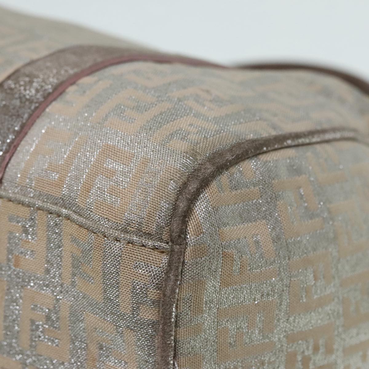 FENDI Zucchino Canvas Hand Bag Silver Beige Gold92437