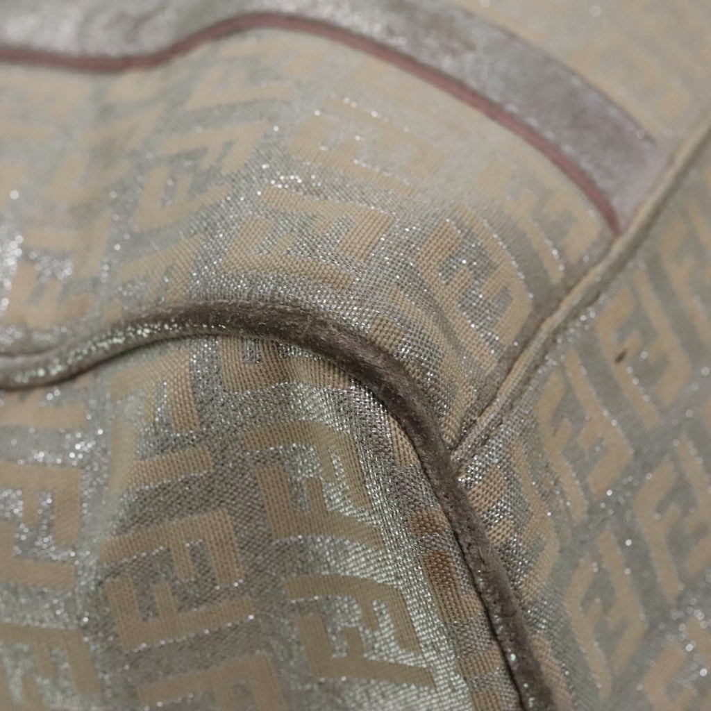 FENDI Zucchino Canvas Hand Bag Silver Beige Gold92437