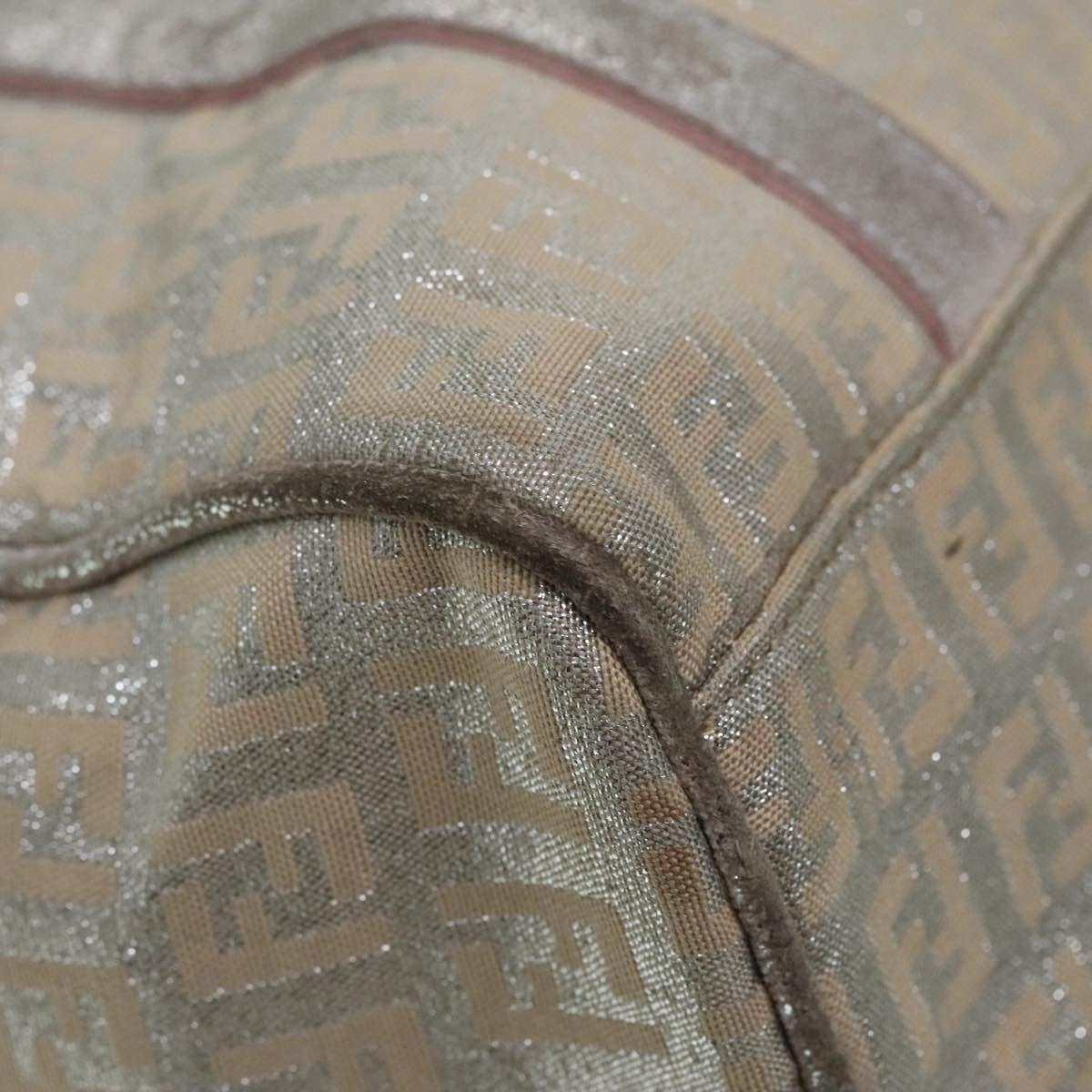 FENDI Zucchino Canvas Hand Bag Silver Beige Gold92437