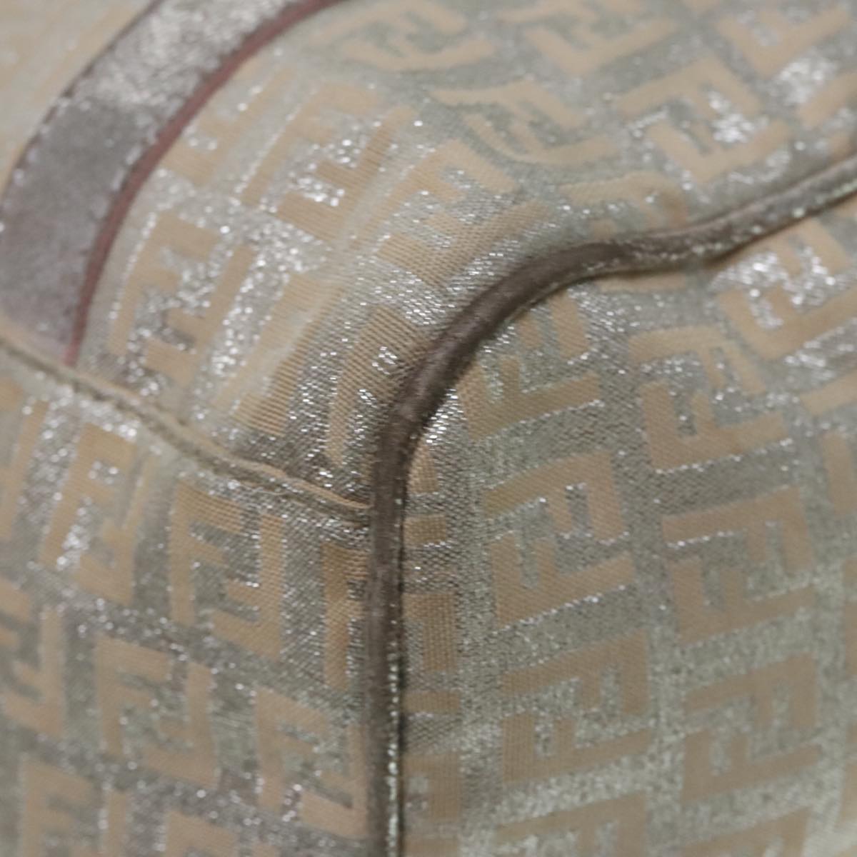 FENDI Zucchino Canvas Hand Bag Silver Beige Gold92437