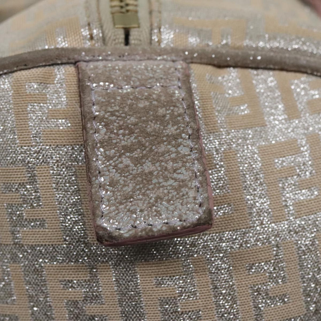 FENDI Zucchino Canvas Hand Bag Silver Beige Gold92437