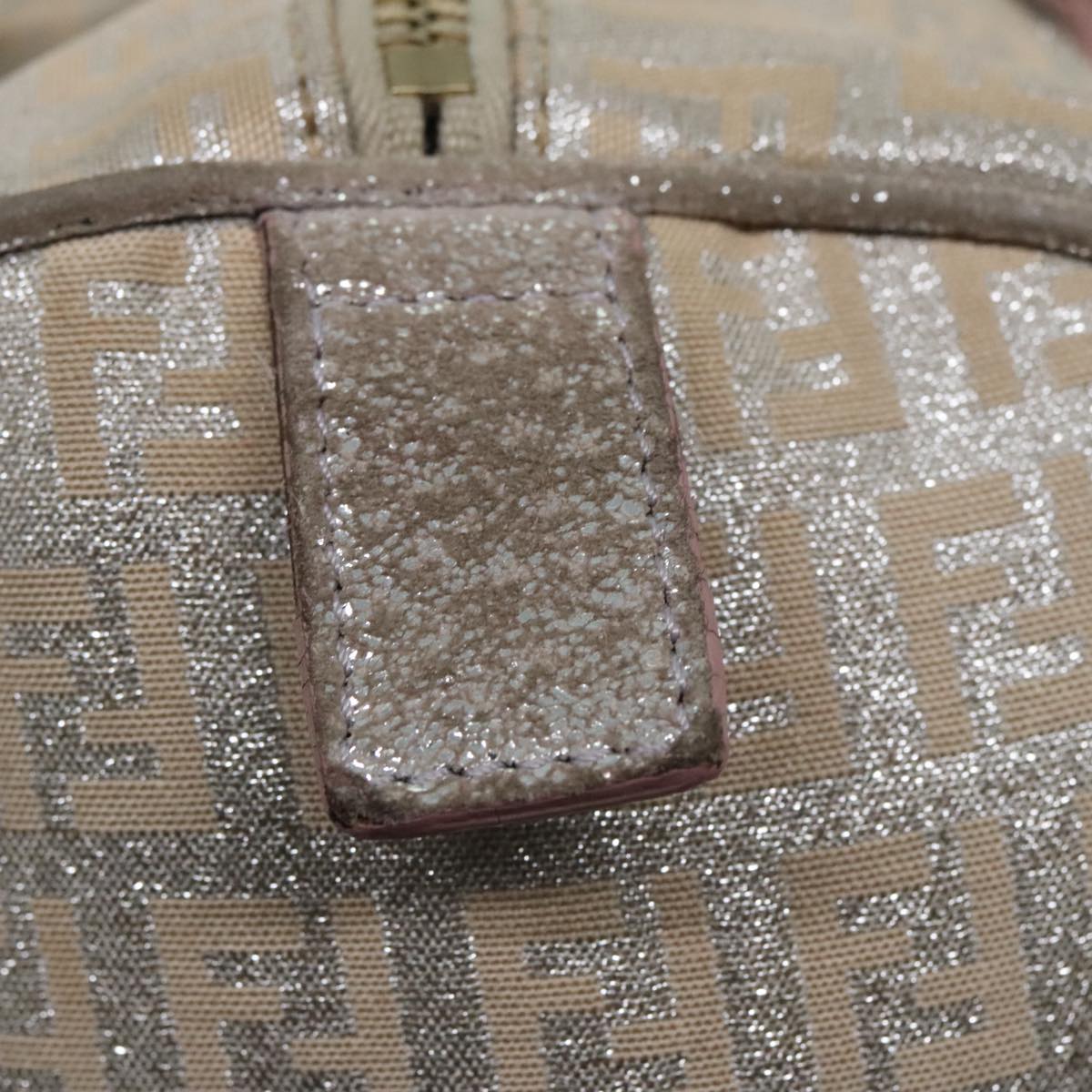FENDI Zucchino Canvas Hand Bag Silver Beige Gold92437