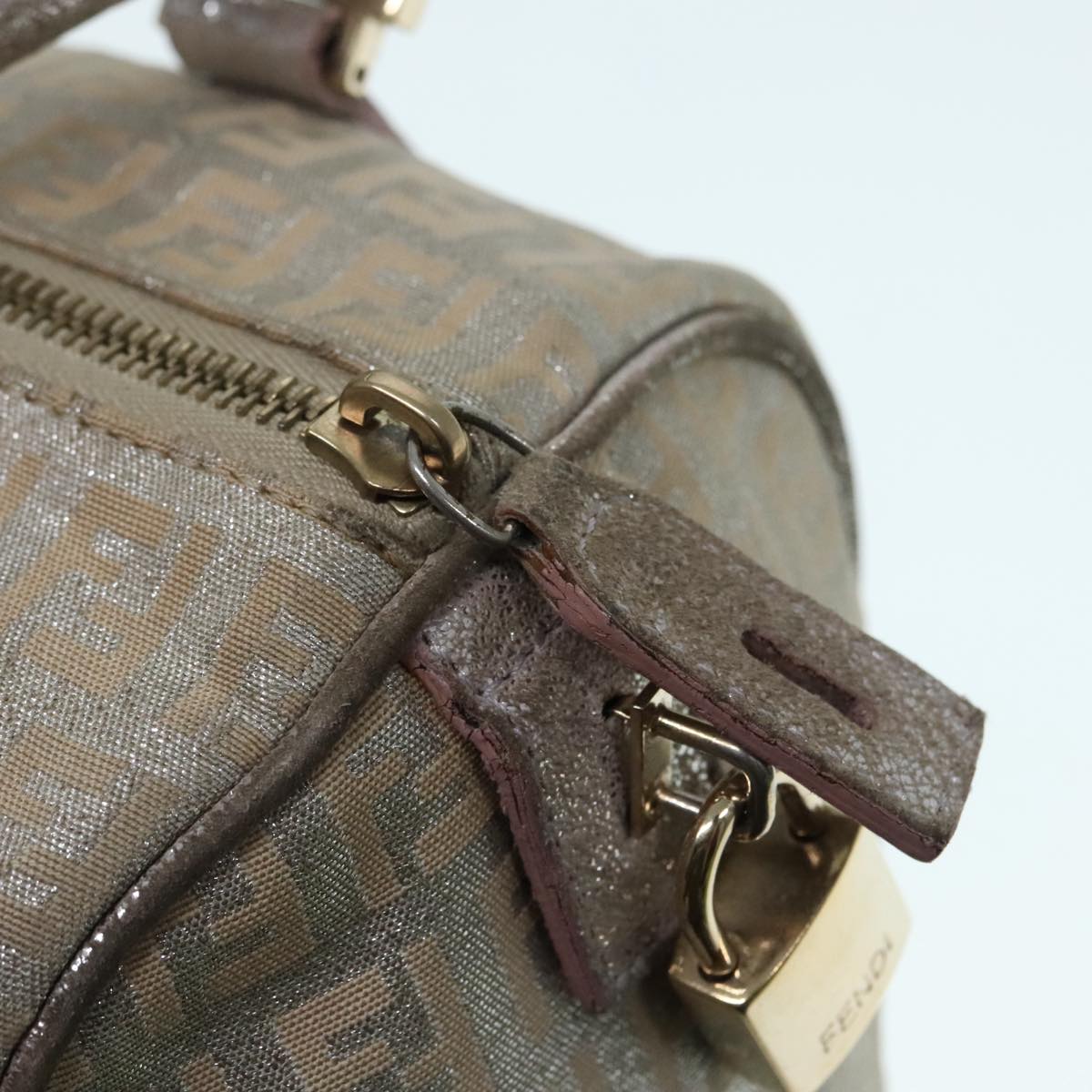 FENDI Zucchino Canvas Hand Bag Silver Beige Gold92437