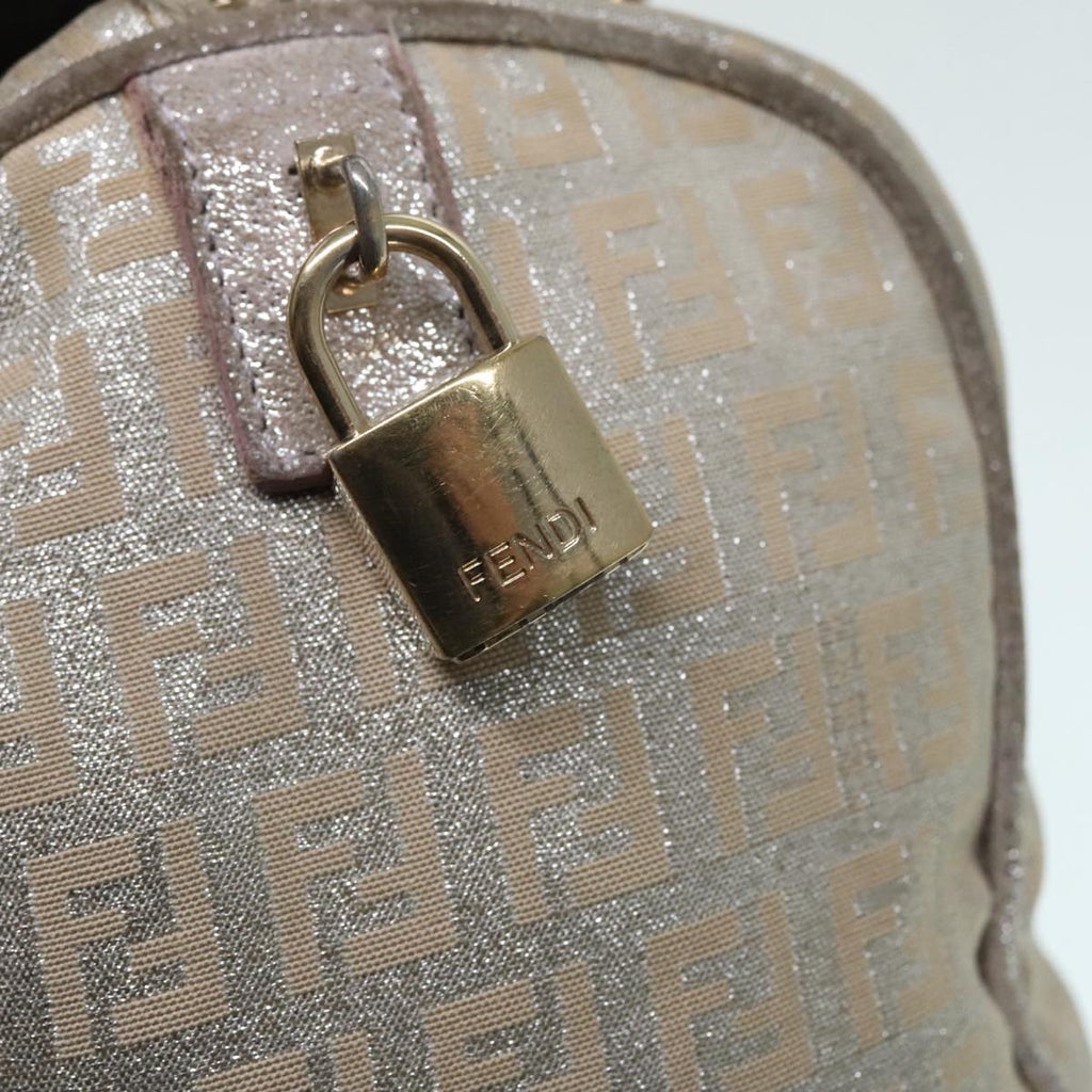 FENDI Zucchino Canvas Hand Bag Silver Beige Gold92437